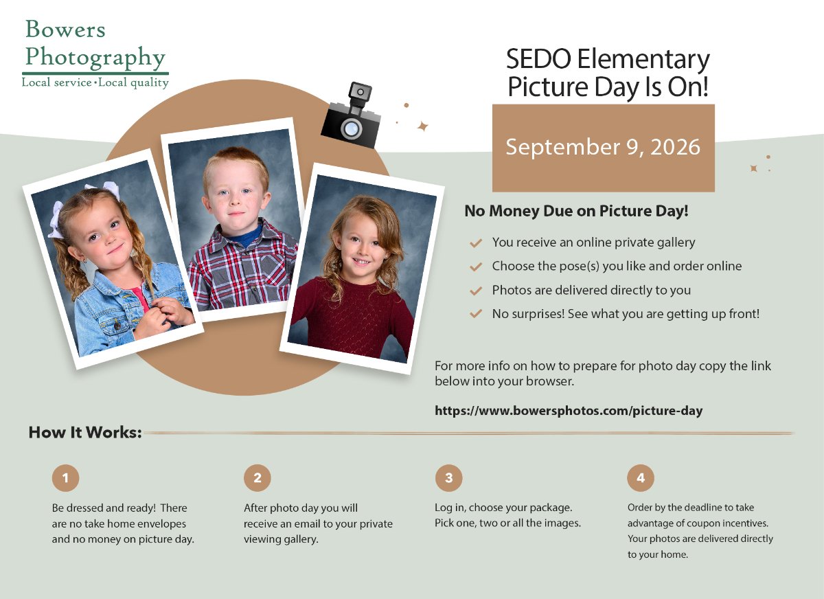 Picture Day Flyer for Elementary pictures scheduled for September 9, 2026